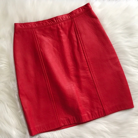 Vintage Dresses & Skirts - VINTAGE Red Leather Skirt